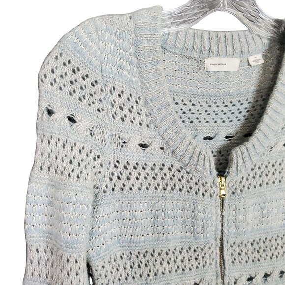 Sleeping On Snow Size M Sweater Cardigan Wool Angora Open Knit Zip Frosty Blue - Picture 5 of 6